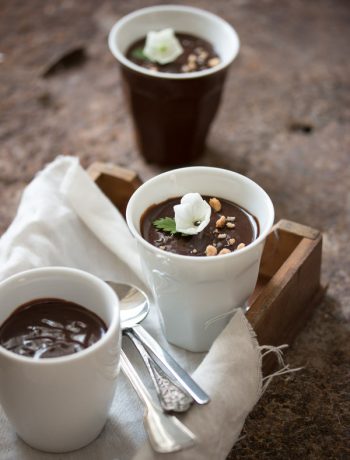 Homemade chocolate pudding made with cocoa and chocolate.