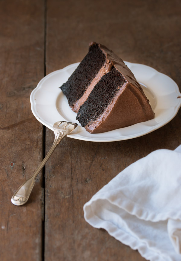 Layered with a creamy fudge frosting, this easy-to-make chocolate layer cake is moist with a deep chocolate flavor. | prettysimplesweet.com