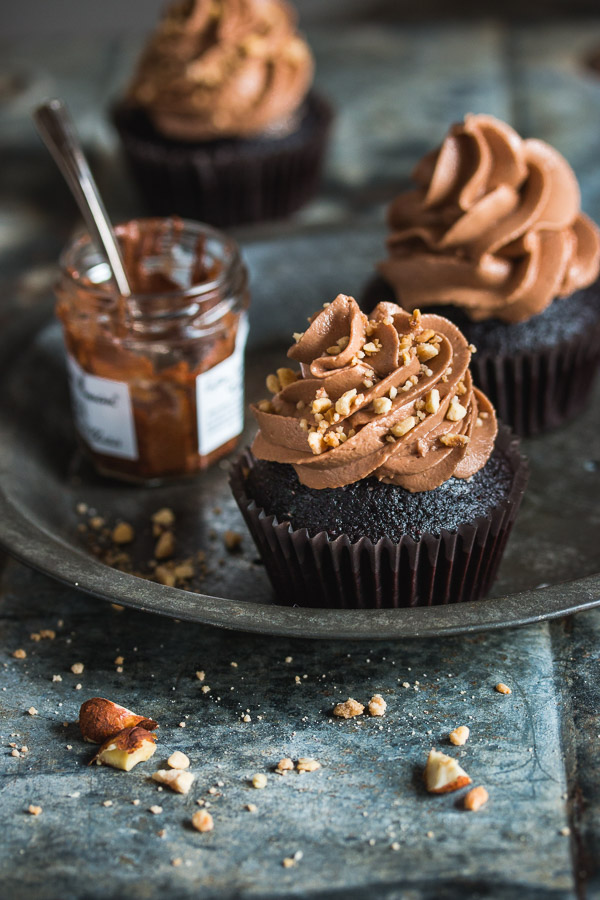 Moist chocolate cupcakes with a creamy dreamy Nutella frosting. | prettysimplesweet.com