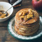 Apple cinnamon pancakes topped with buttery, tender apple pieces | prettysimplesweet.com