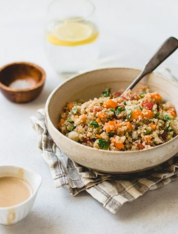 Quinoa Salad With Vegetables and Tahini Dressing