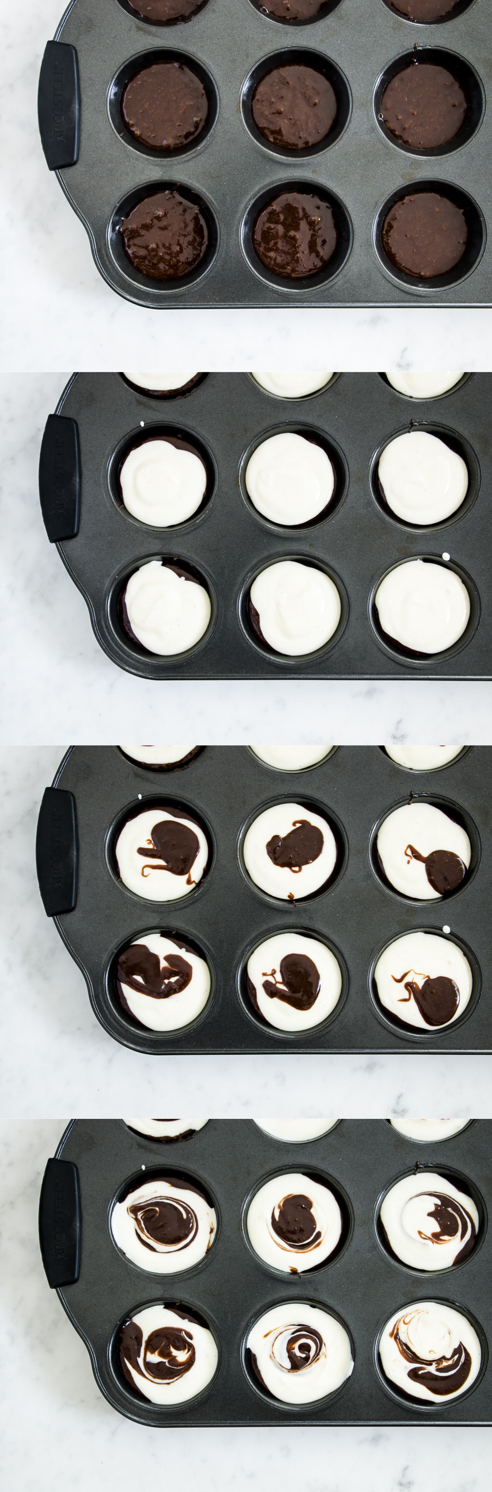 Fudgy brownie muffins swirled with a creamy cheesecake.