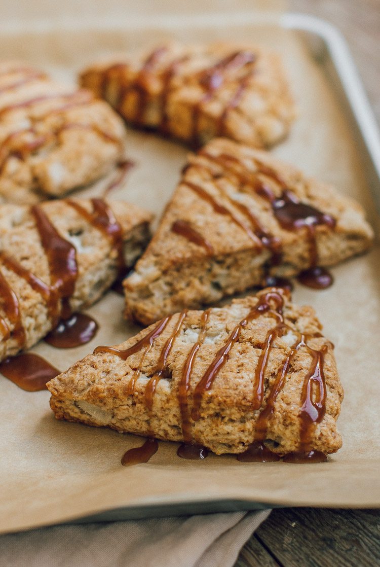 Salted Caramel Apple Scones, perfect for breakfast, afternoon tea, or the holidays! 