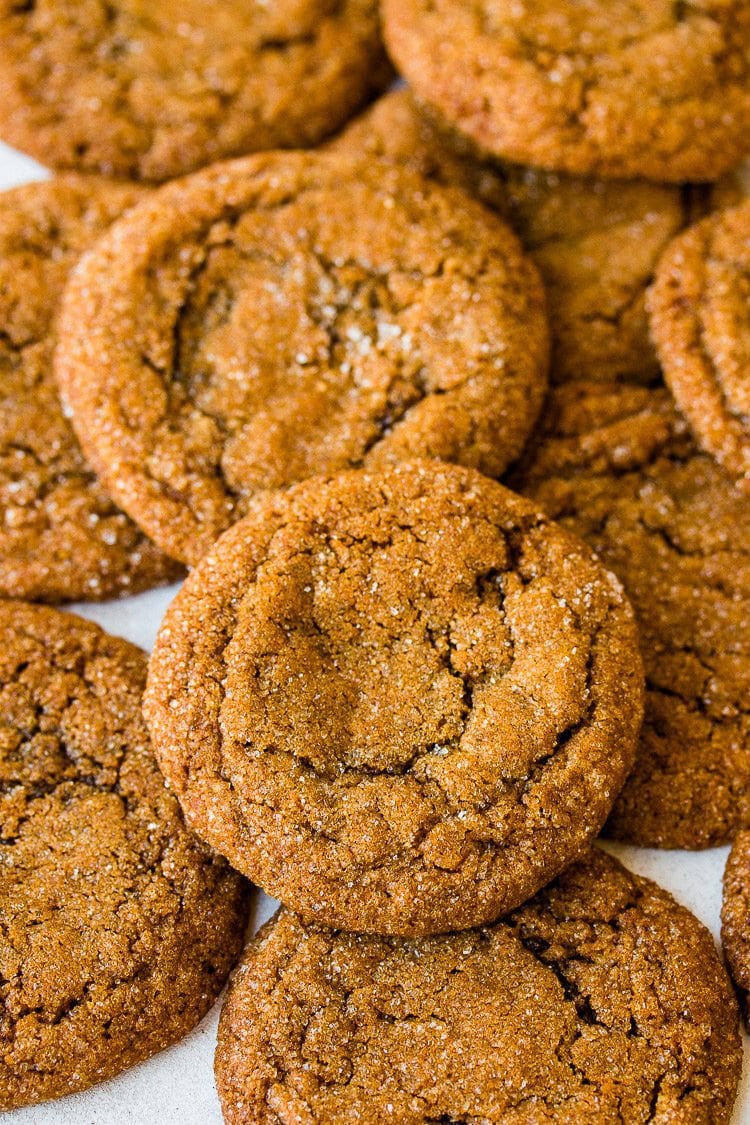 Super soft and chewy spiced molasses cookies. They make a delicious snack especially during the holidays!