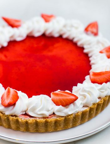 Easy and impressive no-bake strawberry and white chocolate tart with a simple cookie crust.