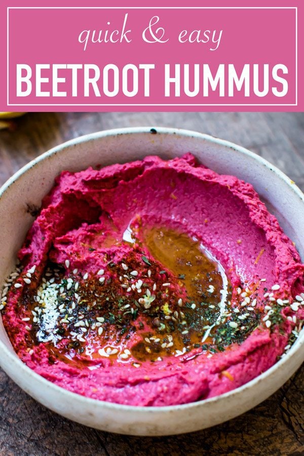 Quick and Easy Beetroot Hummus Recipe. Great as a dip, appetizer, or on sandwiches.