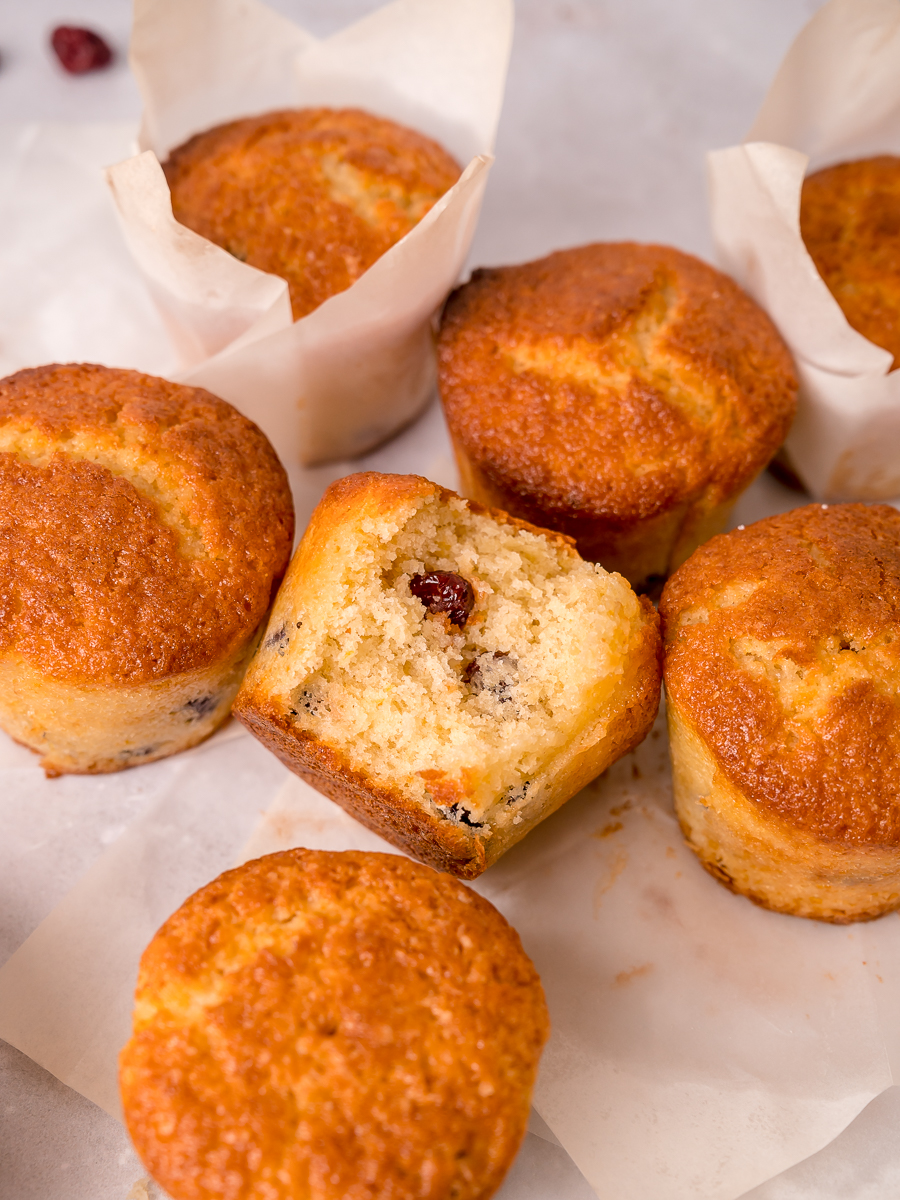 Perfectly moist and delicious orange muffins with cranberries.