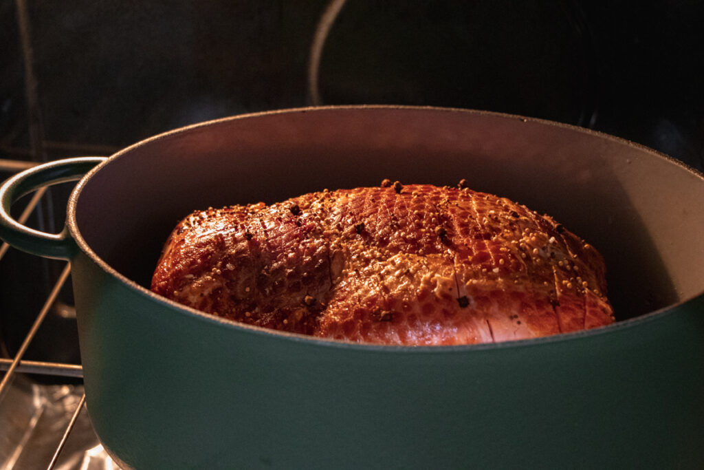 Maple Mustard Glazed Dutch Oven Ham