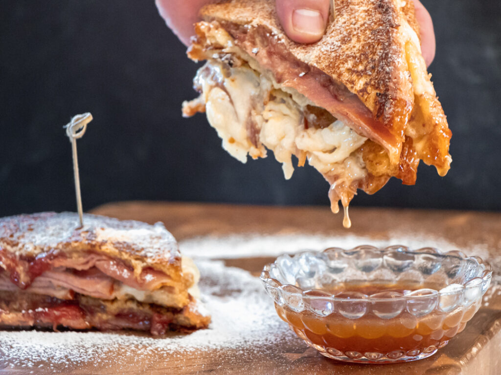 Monte Cristo sandwich with maple dipping sauce