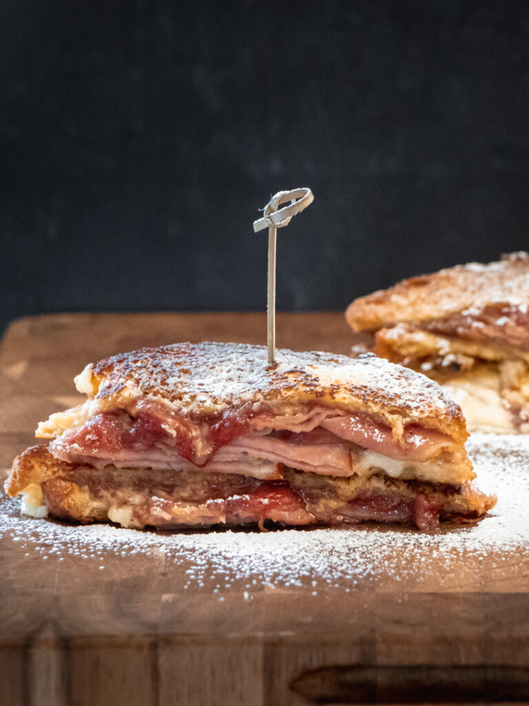 Monte cristo sandwich dusted with powdered sugar