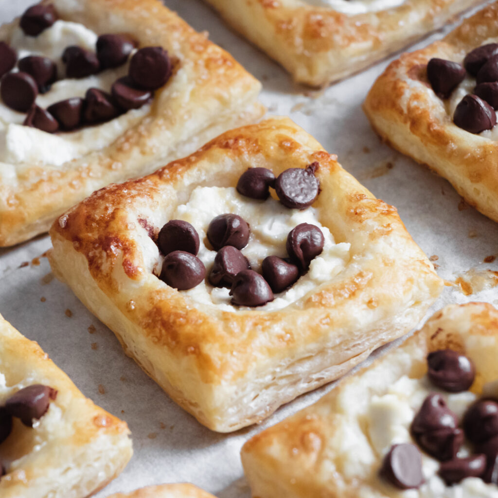 Ricotta chocolate chip puff pastry squares