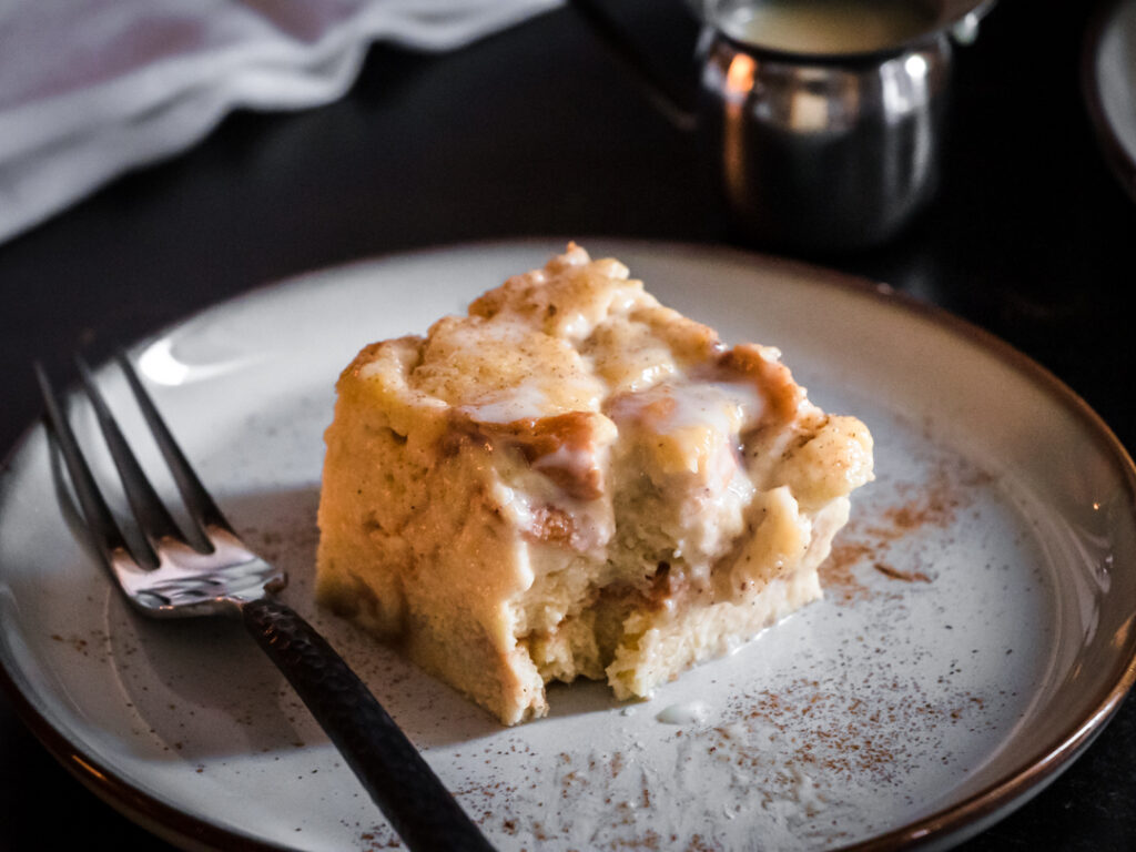 slice of tres leches bread pudding