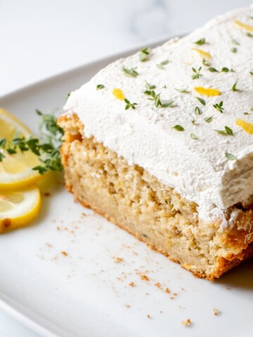 lemon zucchini cake with vanilla whipped cream frosting