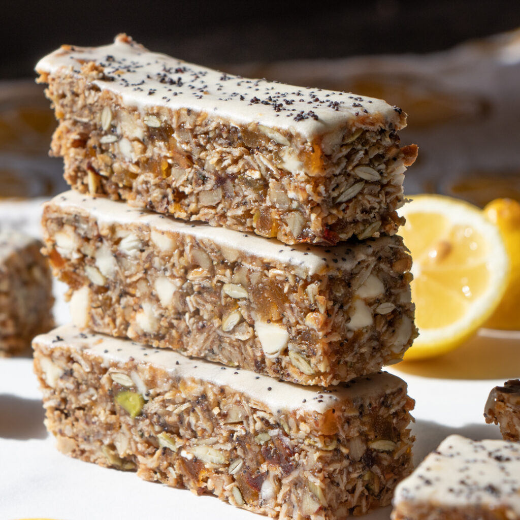 stack of lemon poppyseed granola bars