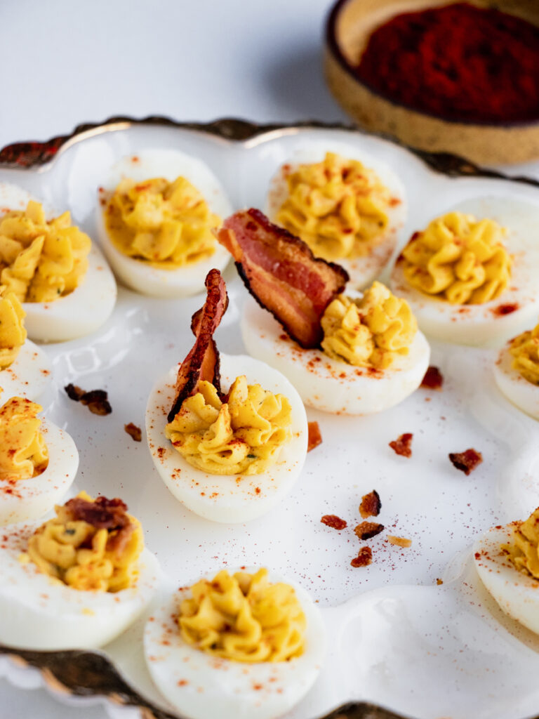 creamy deviled eggs with bacon