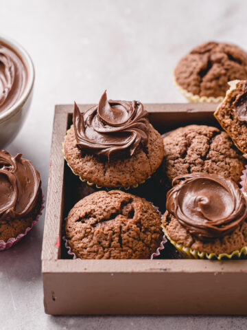 Delicious nutella muffins with swirls of nutella on top.