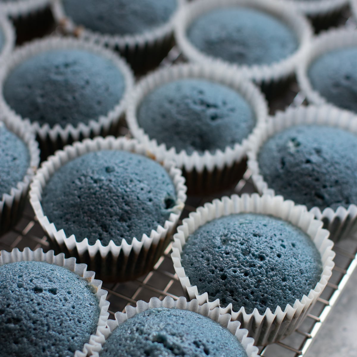 Artificial dye-free blue cream cupcakes.