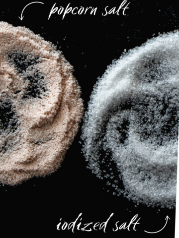 Salt grit differences of popcorn salt to iodized salt.