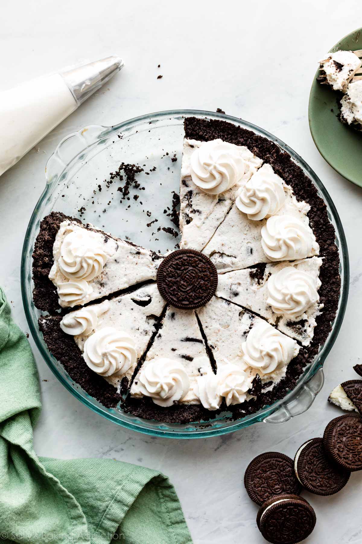 Cookies and cream pie made with oreos from Sally's Baking Addiction.