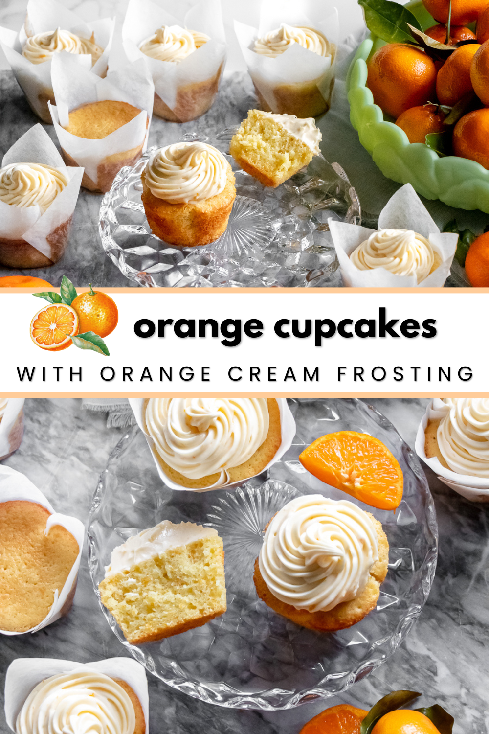 Orange cupcakes are soft and fluffy, topped with a citrus cream cheese frosting.